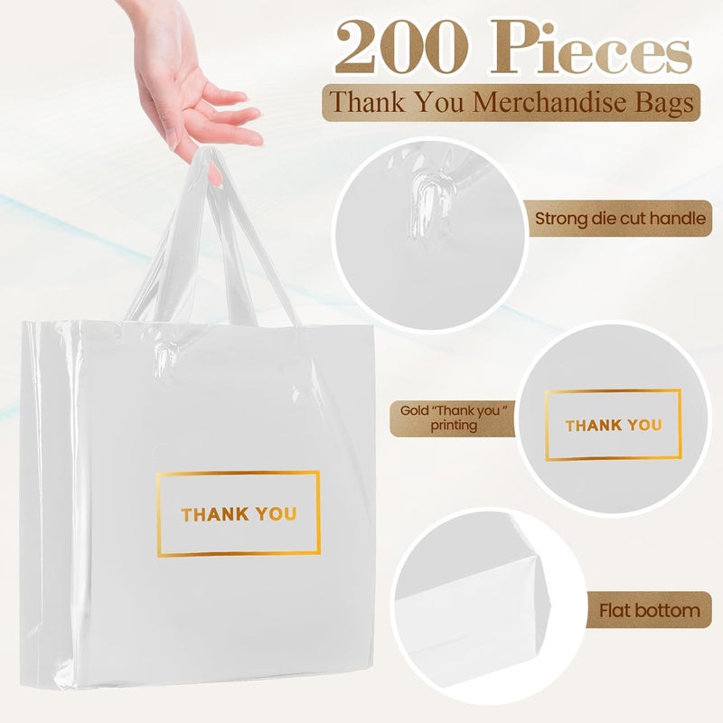 Teling 200 Pcs Thank You Plastic Bags Bulk Thank You Merchandise Bags for Wedding Business, 9 x 12'', 12 x 15'', 15 x 18''(White) - Image 2